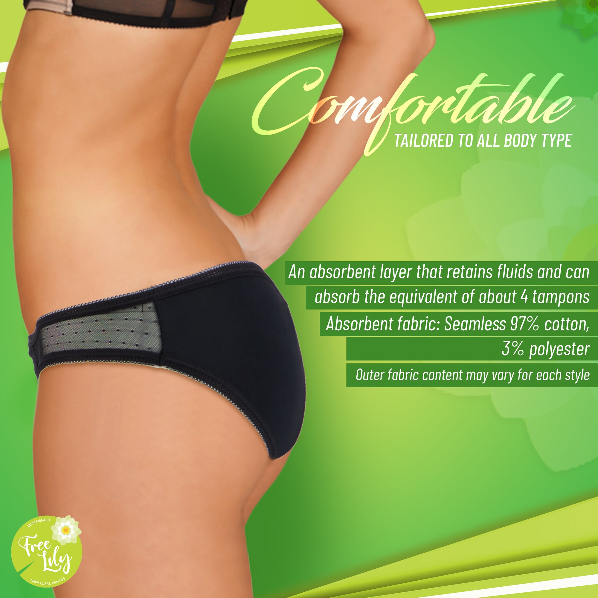 Olive Green Period Panties For Women, No Pad Needed, Rash Free