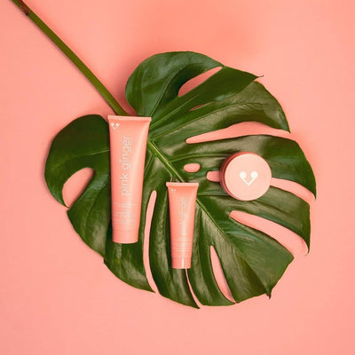 Pink Ginger Beauty  - Vegan Pink Clay Mask , Moisturizing Cream, Cealnsing Gel  Spatula - Gifted Products