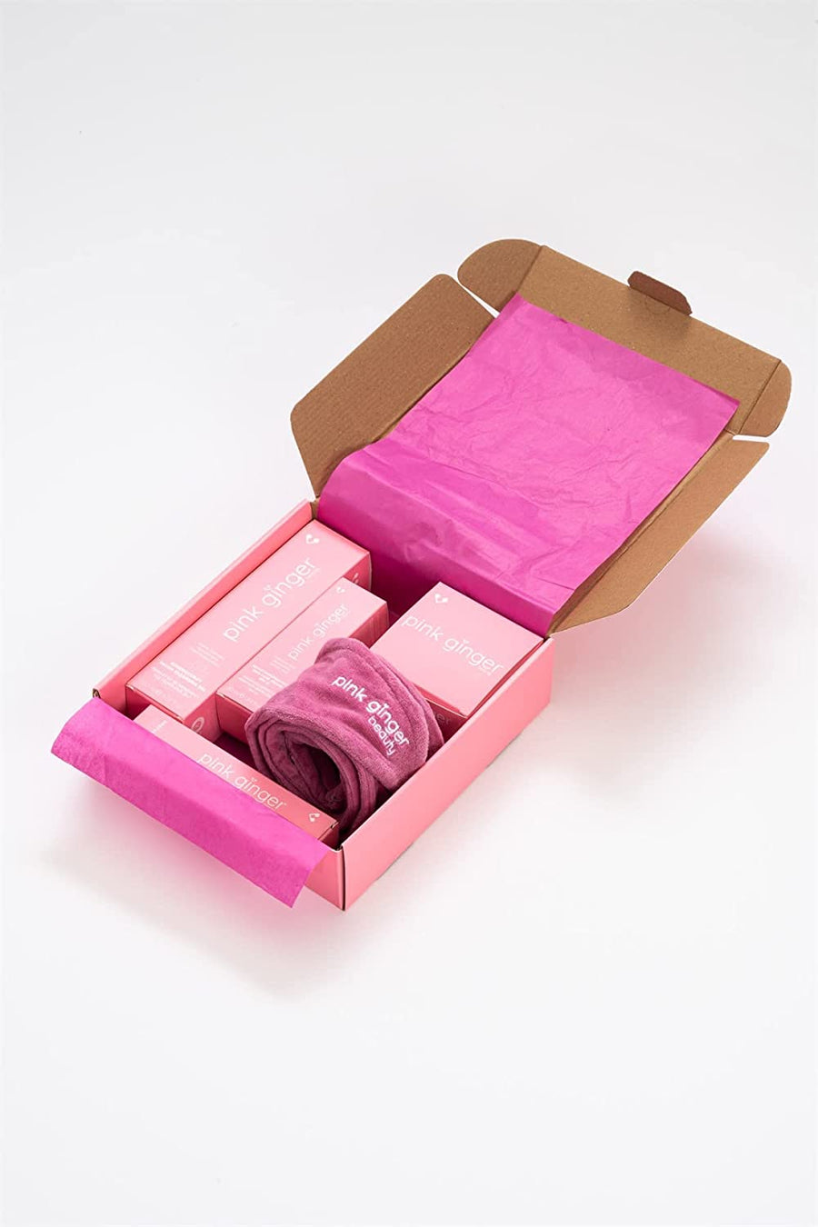 Pink Ginger Beauty  - Vegan Pink Clay Mask , Moisturizing Cream, Cealnsing Gel  Spatula - Gifted Products