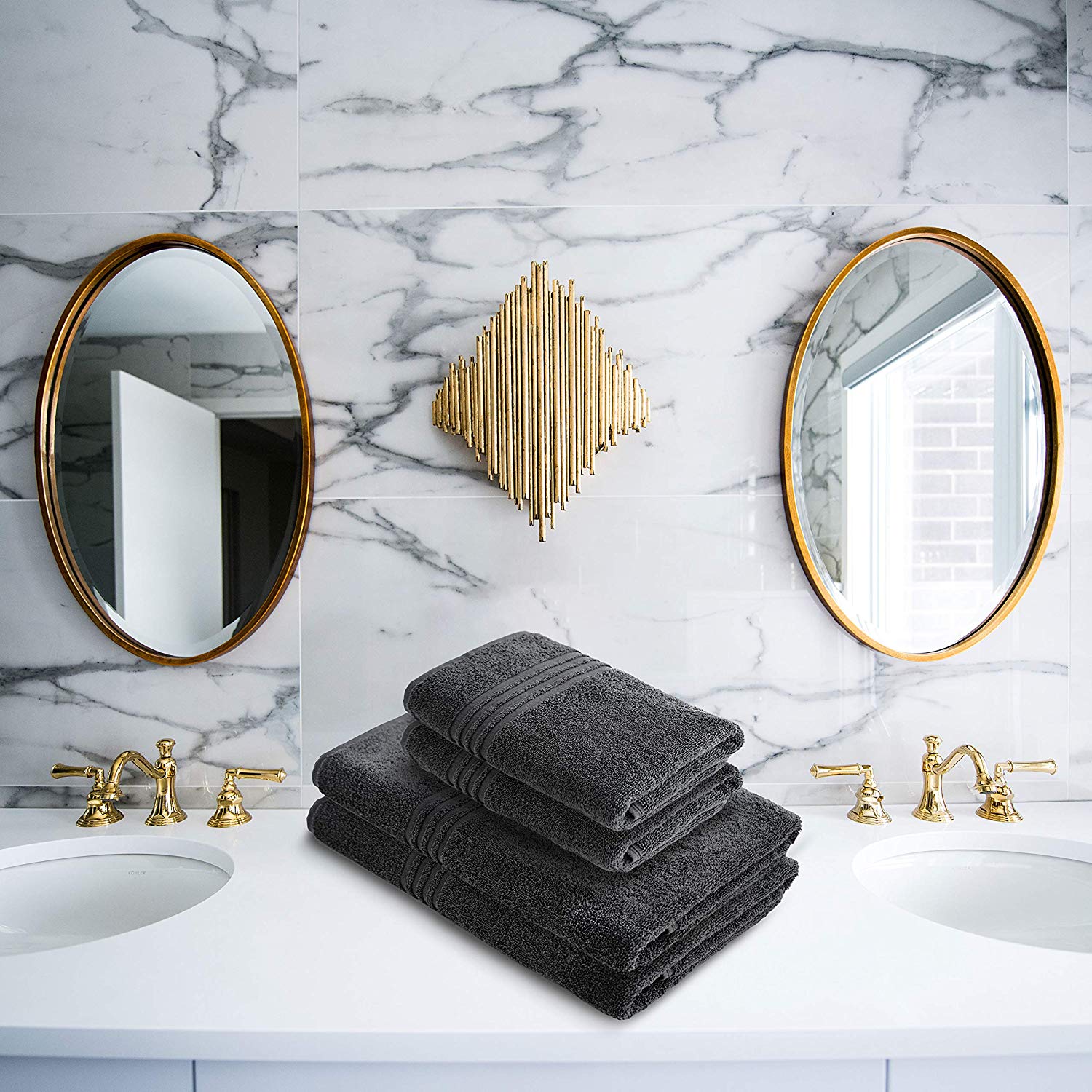 Exclusive 5 Star Hotel Turkish Cotton Grey Towel Set - (2 Bath Towels 2  Hand Towels)