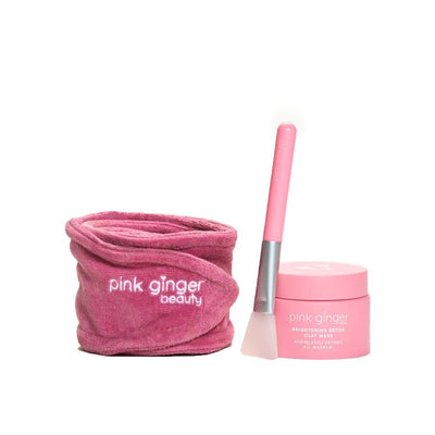Pink Ginger Beauty  - Vegan Pink Clay Mask , Moisturizing Cream, Cealnsing Gel  Spatula - Gifted Products
